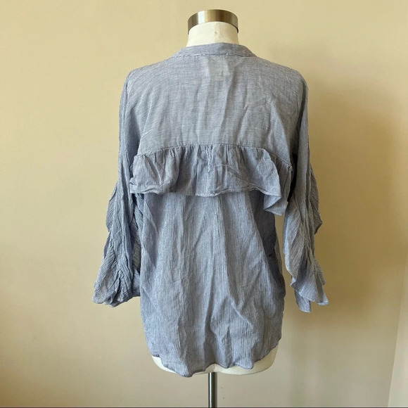 Anthropologie Maeve stripe ruffle sleeve button down shirt 5336 - Picture 6 of 10